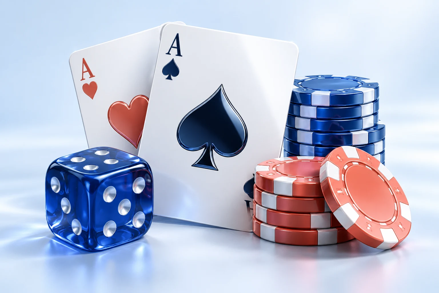 Blue casino chips and playing cards